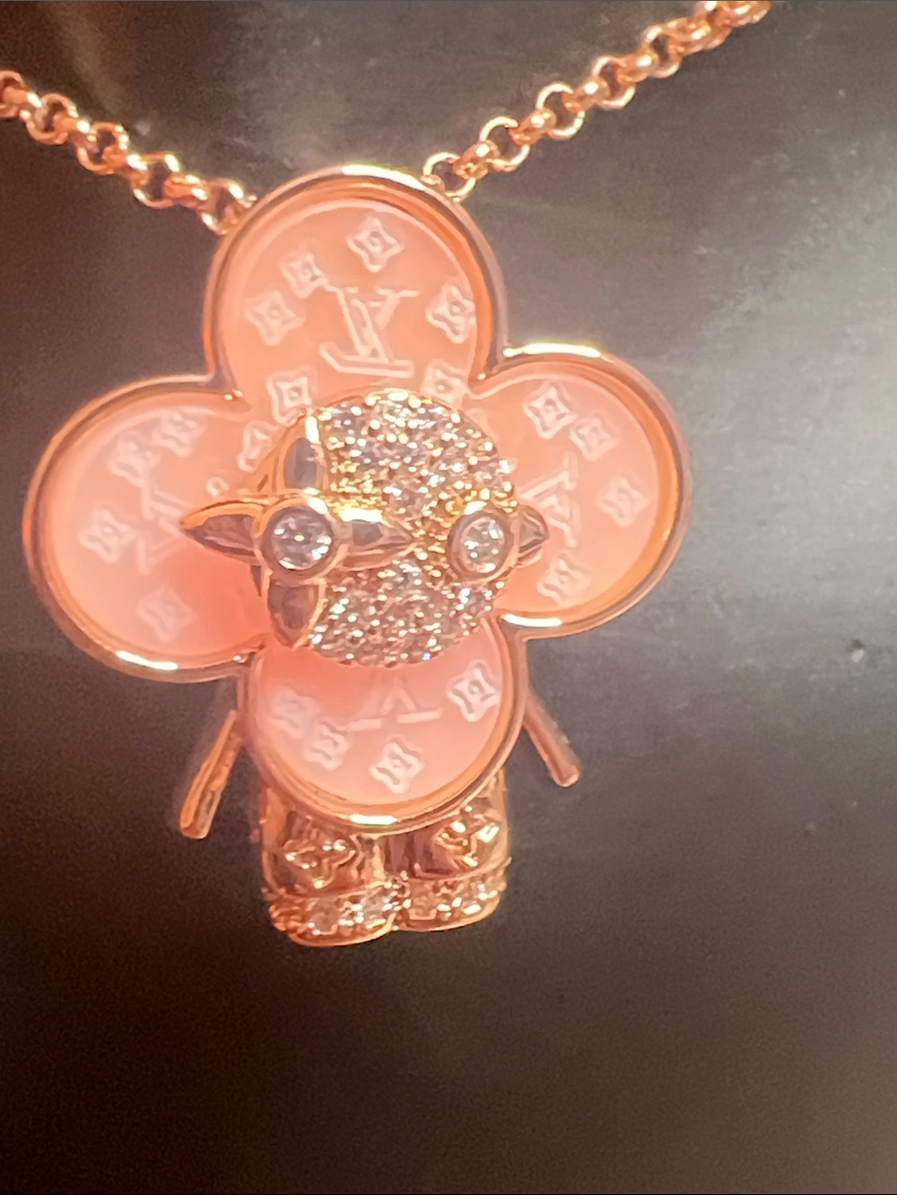 Rose Gold Pink Flower Pendant Necklace - Picture 3 of 8
